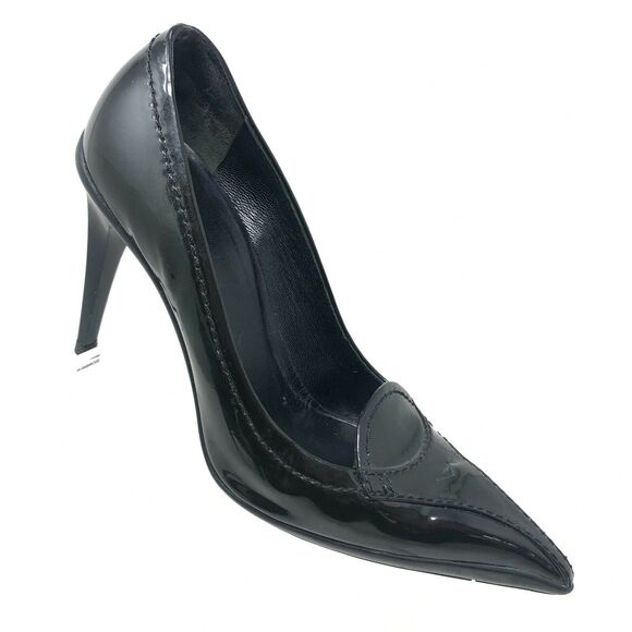 Miu Miu Shoes - Miu Miu Women's Size 35.5 Pointed‎ Toe Black Patent Leather Penny Loafer Heel